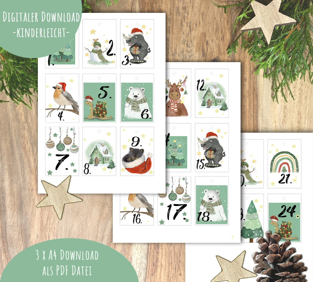 Adventskalender Zahen 1 bis 24 zum ausdrucken