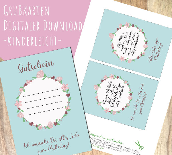 Download Vorlage Muttertag Gutschein für Frühstück, Tag mit Tochter, Shopping Gutschein, Einkaufsbummel, herunterladen und ausdrucken, Geschenk selbermachen, Gutschein basteln, Blumen für Mama