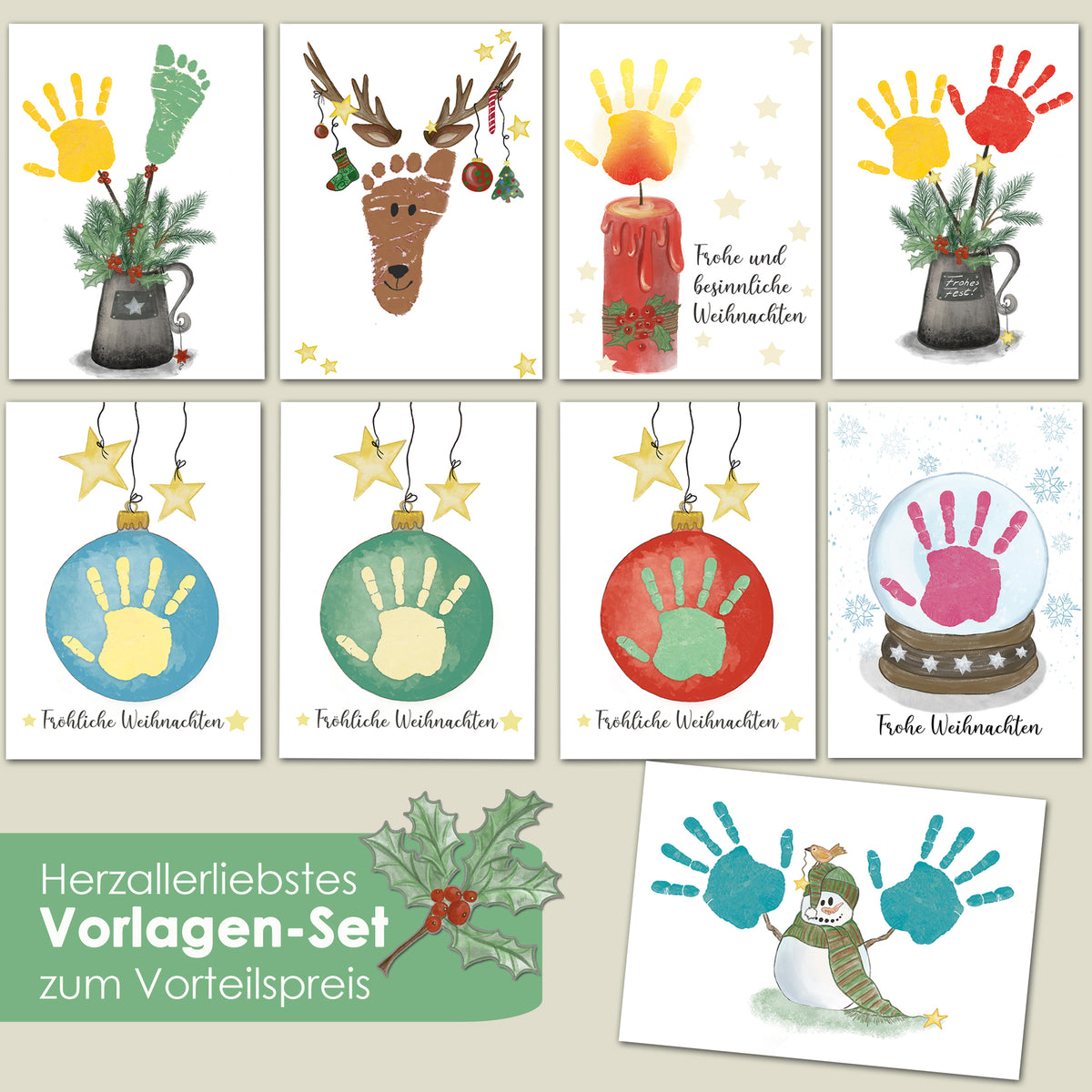 Handabdruck und Fußabdruck Download Weihnachtsgeschenk für Großeltern mit lustigem Elch und Rentier Motiv