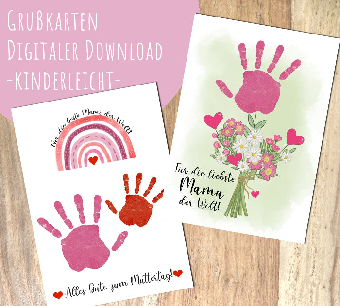Handabdruck Download Vorlage Regenbogen, Blumen, Liebe, Herz für Abdruck von Baby Hand zum Muttertag. Gratis Diy Idee zum selbermachen, Glückwunsch für die liebste Mama