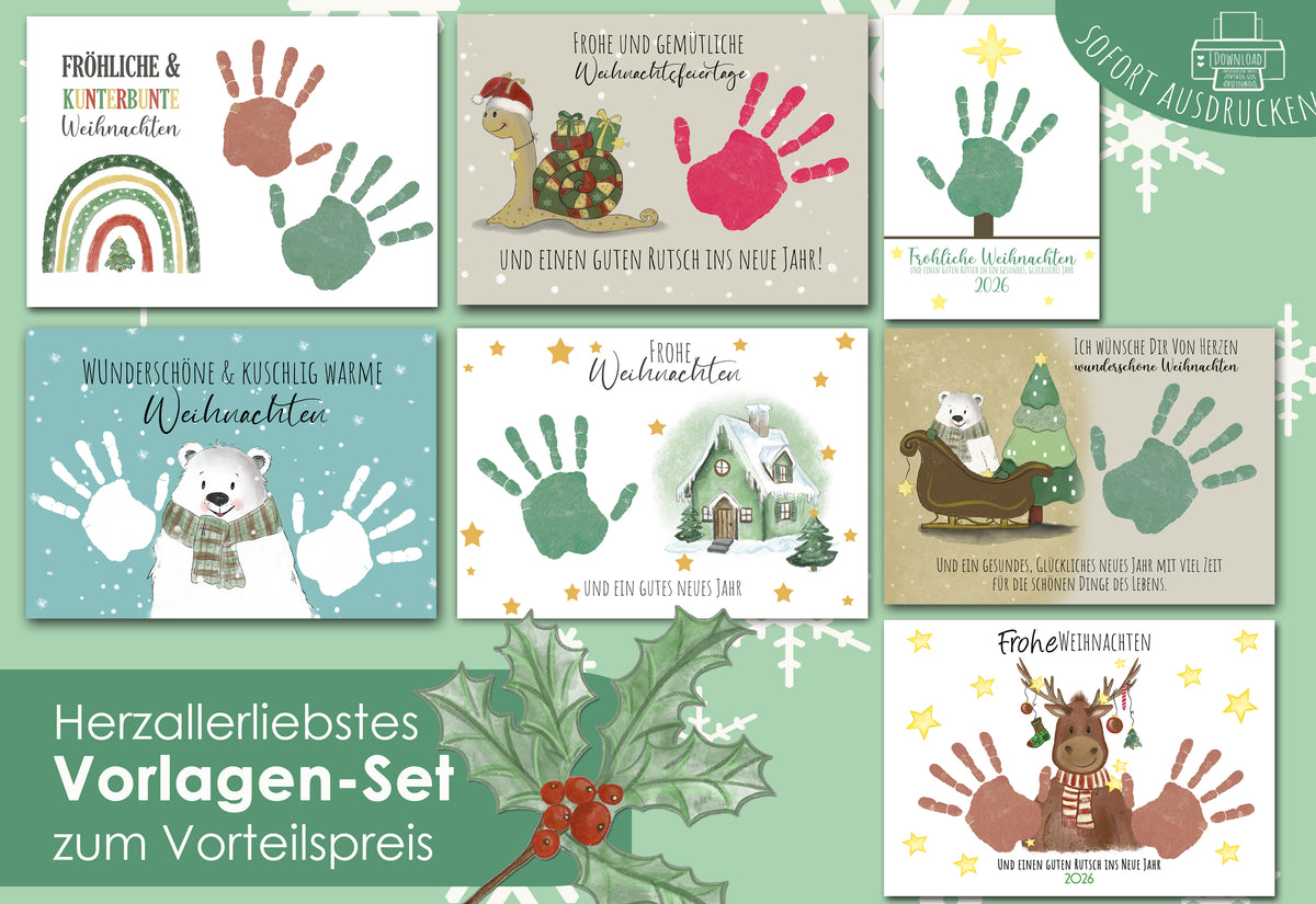 Shop mit Download Vorlagen für einen Handabdruck als Geschenk für Weihnachten für Oma und Opa, Mama und Papa.