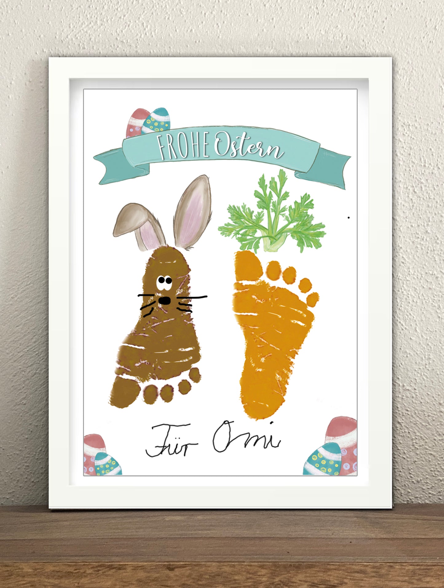Ostern Geschenk basteln, DIY Download, Ostergeschenk selbermachen für Oma und Opa, Handabdruck Fußabdruck von Baby und Kind