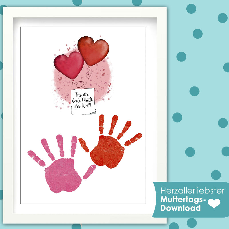 Handabdruck vom Baby, Kind zum Ausdrucken. Diy Abdruck Hände Vorlage als Download zum Muttertag. Selbermachen und Basteln mit Säugling. Geschenkidee originell, lustig. Für die beste Mutter der Welt