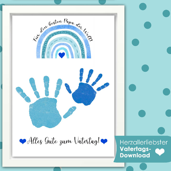 Handabdruck Vorlage zum ausdrucken als Geschenk zum Vatertag. Bis zu 2 Hände. Geschwister, Kind und Baby. Für Fingerfarben und Wasserfarben