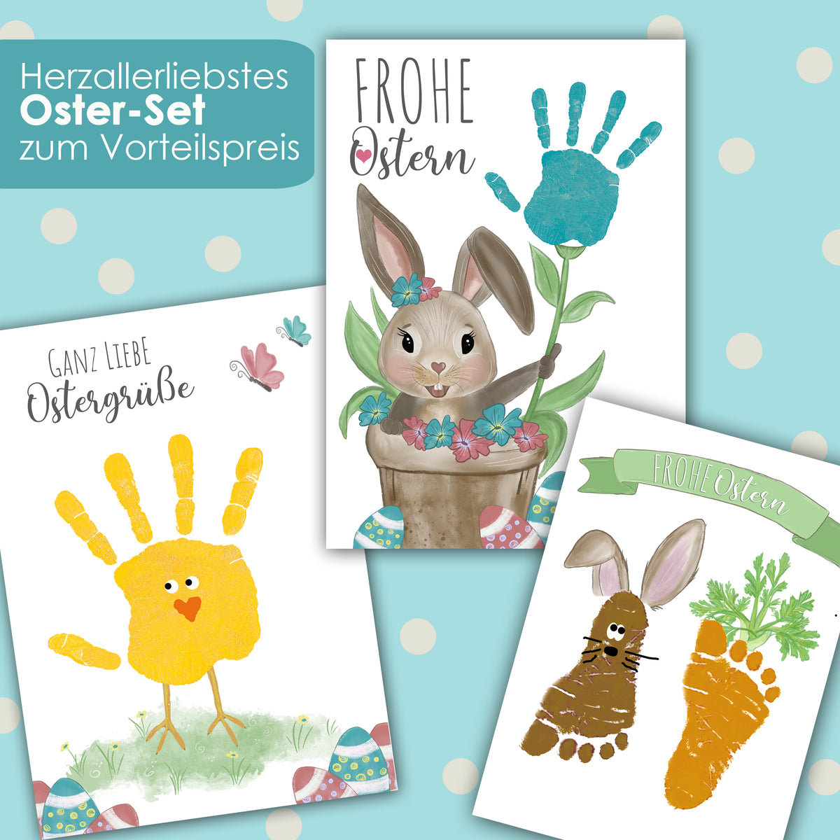 Kunterbuntes Download Oster Vorlagen-Set 3 Stück, Handabdruck und Fußabdruck 