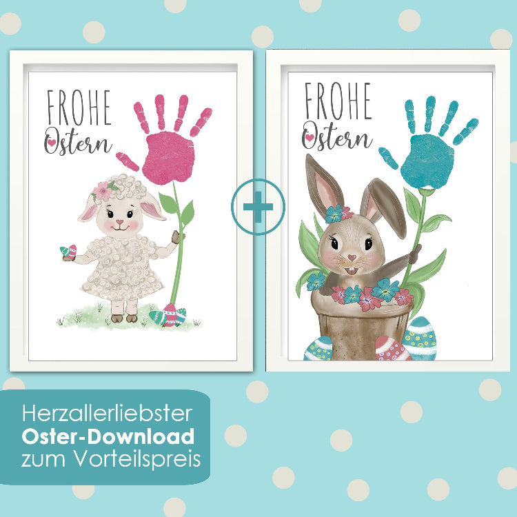 Download Ostern Lamm und Hase, 2er Set, PDF im A4 Format, DIY Handabdruck Baby und Kind