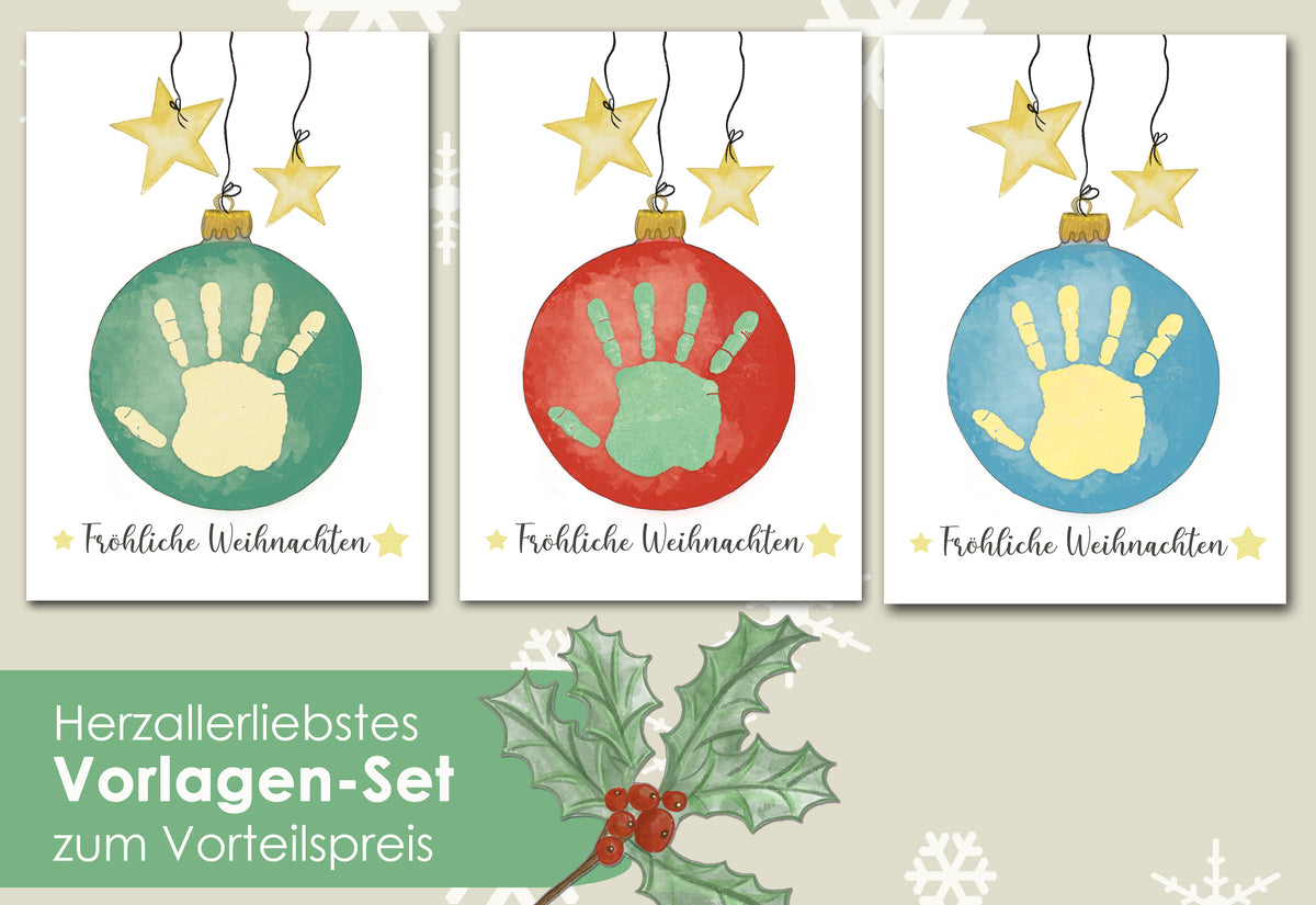 Handabdruck Vorlage zum Basteln für Weihnachten mit Handabdruck Motiv Christbaumkugel