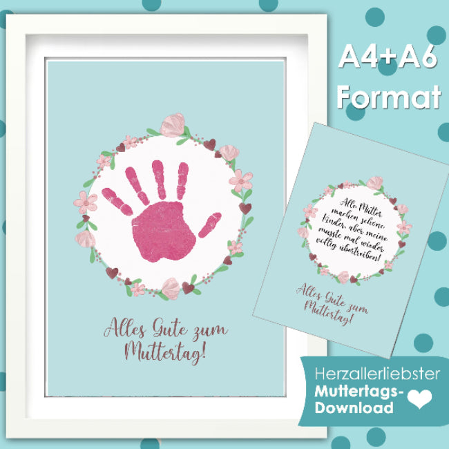 Handabdruck zum Muttertag, selbst gezeichnet von Künstlerin Angelina Tausendschön, Tausendschön Shop, Geschenkidee Mama