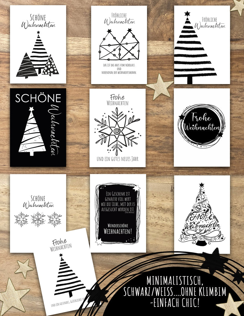 Weihnachtskarten Schwarz weiss schlicht minimalistisch edel mit schwarzem umschlag