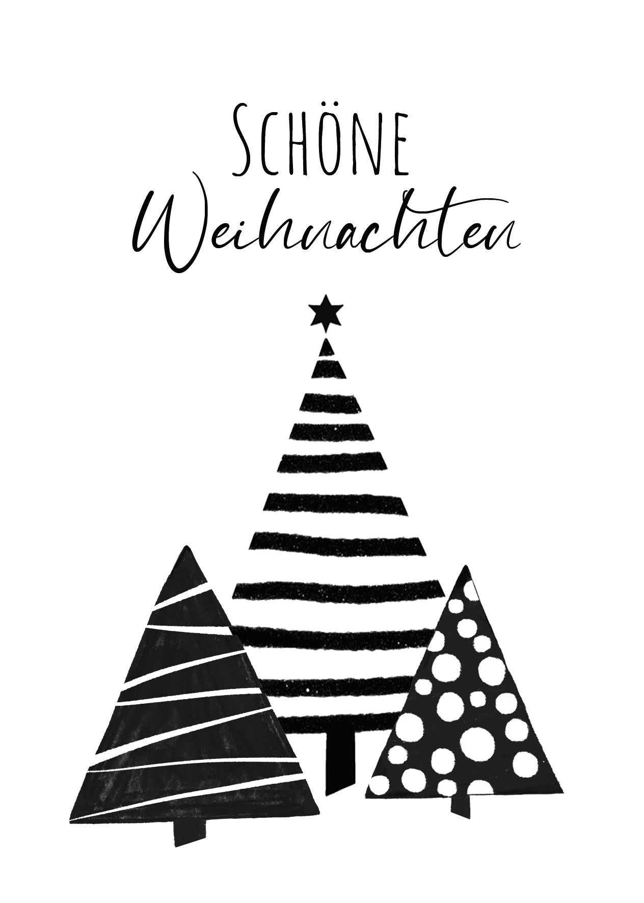 Weihnachtskarten-Set „Allerfröhlichste Weihnachtsgrüße“ – 10 Stück, Recyclingpapier, Schwarz-weiß, A6