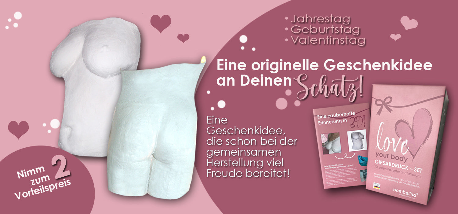 Gipsabdruck Brust Po, ein Geschenk zum Jahrestag, Geburtstag für Paare und Verliebte. Abdruck Körper und Opberkörper