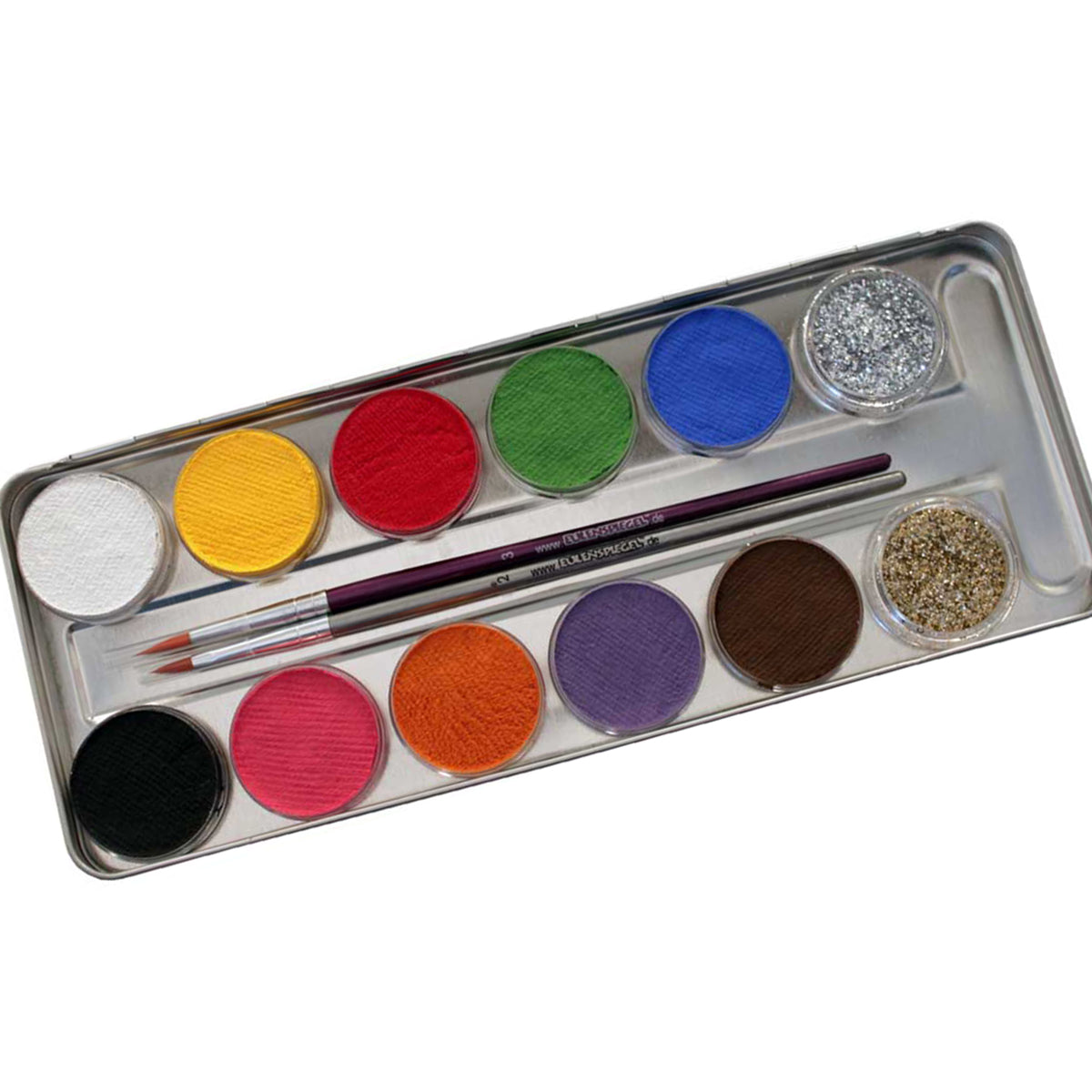 10 + 2 Eulenspiegel Metallpalette mit Pinsel, Schwamm und Glitzer Art. 15