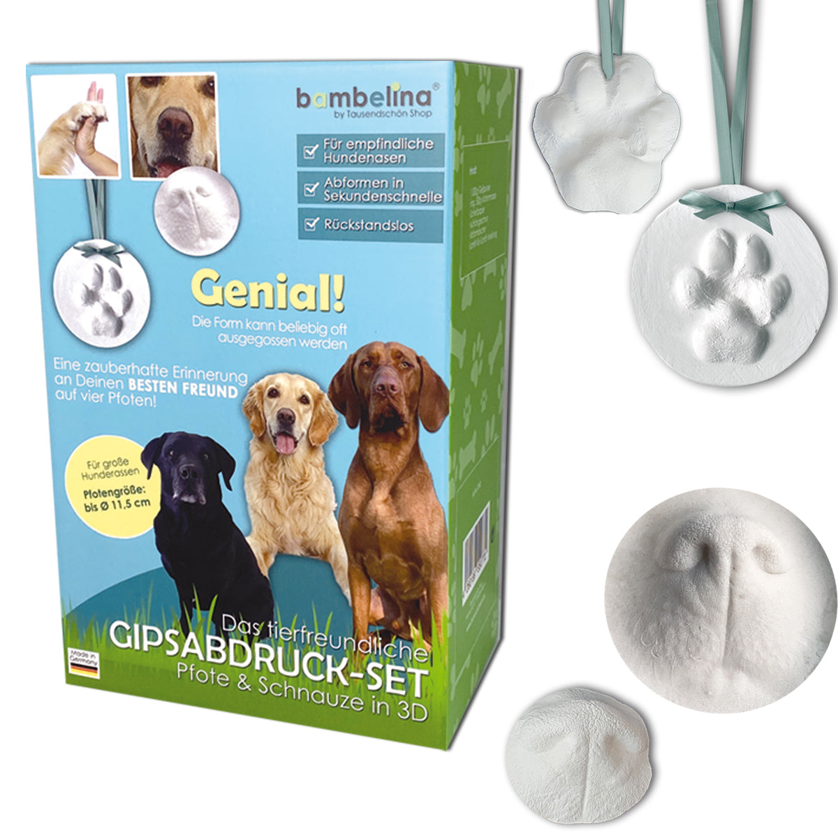Erinnerung Gipsabdruck Hundepfote oder Katzenpfote statt Urne, Tierurnen. Abdruck Hundeschnauze in 3D. Diy Hundenase aus Gips.