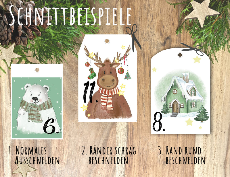 Zahlen Kalender Advent Digital Download pdf rentier eisbär schneemann