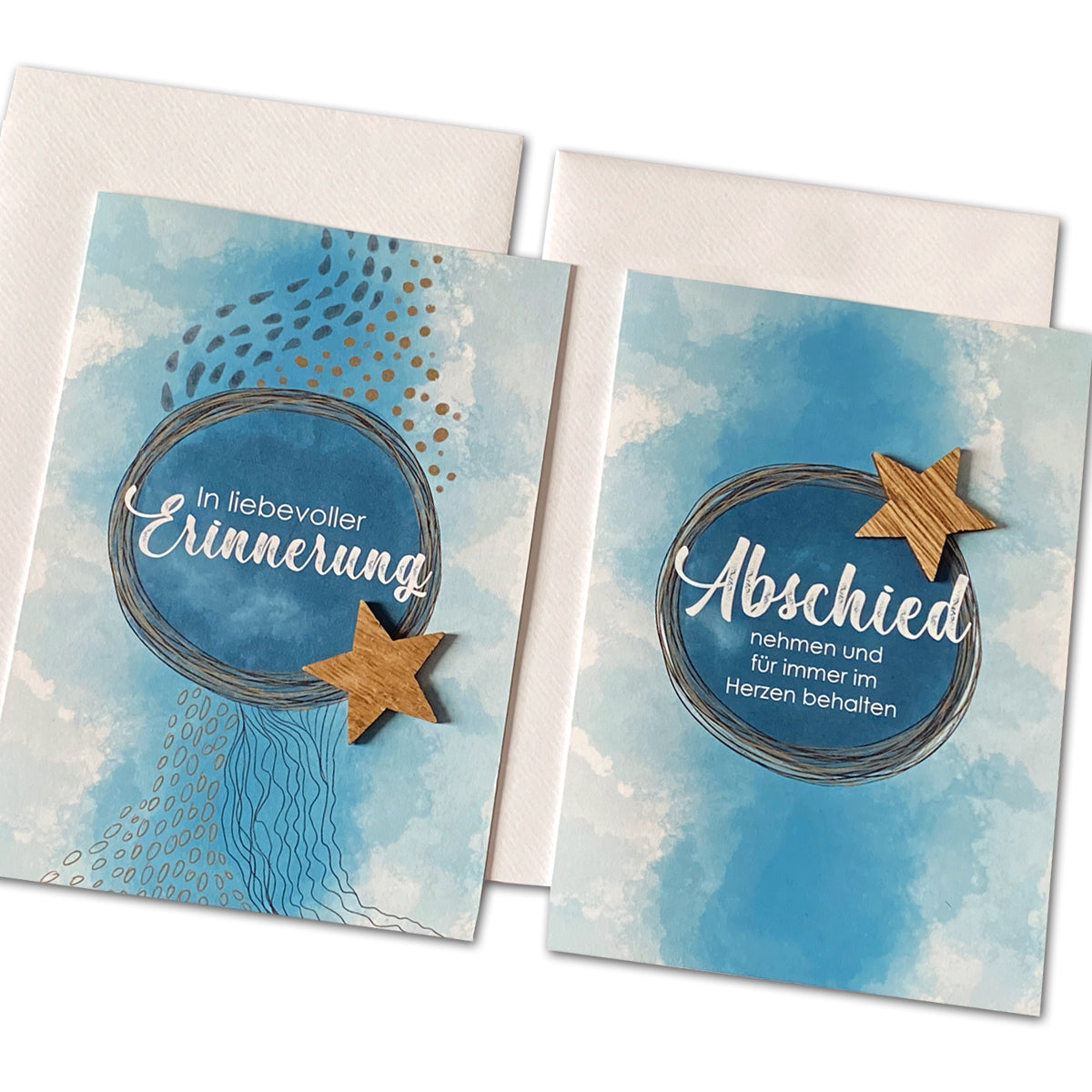 Trauerkarte mit Holzstern | 2er Set Beileidskarte mit Umschlag – Motiv abstrakt