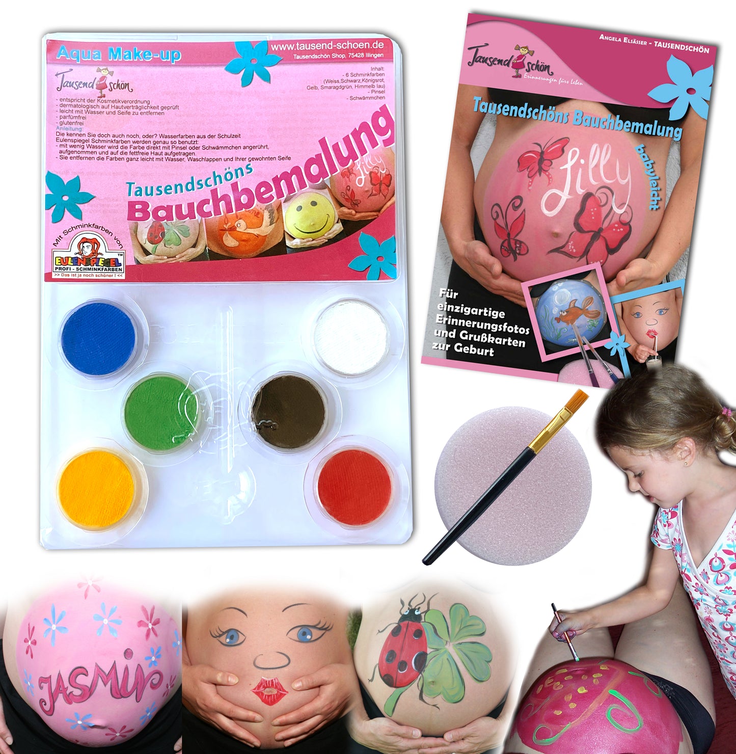 Bemalung Set Babybauch, Schminkfarben, Bellypainting für Schwangere, Kreativ in der Schwangerschaft