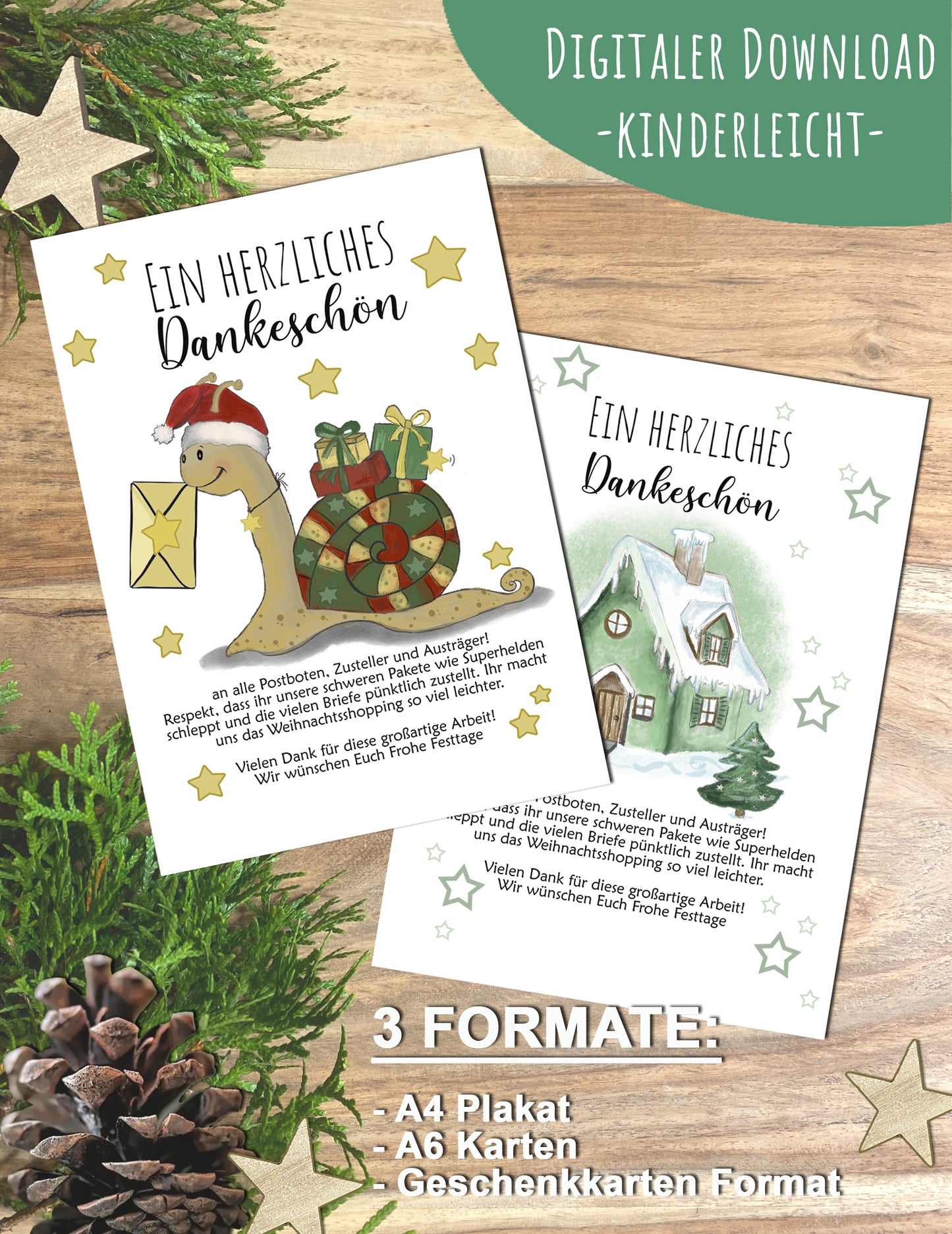 Danke an Postboten und Paketdienst für Weihnachten. Druckvorlage download 