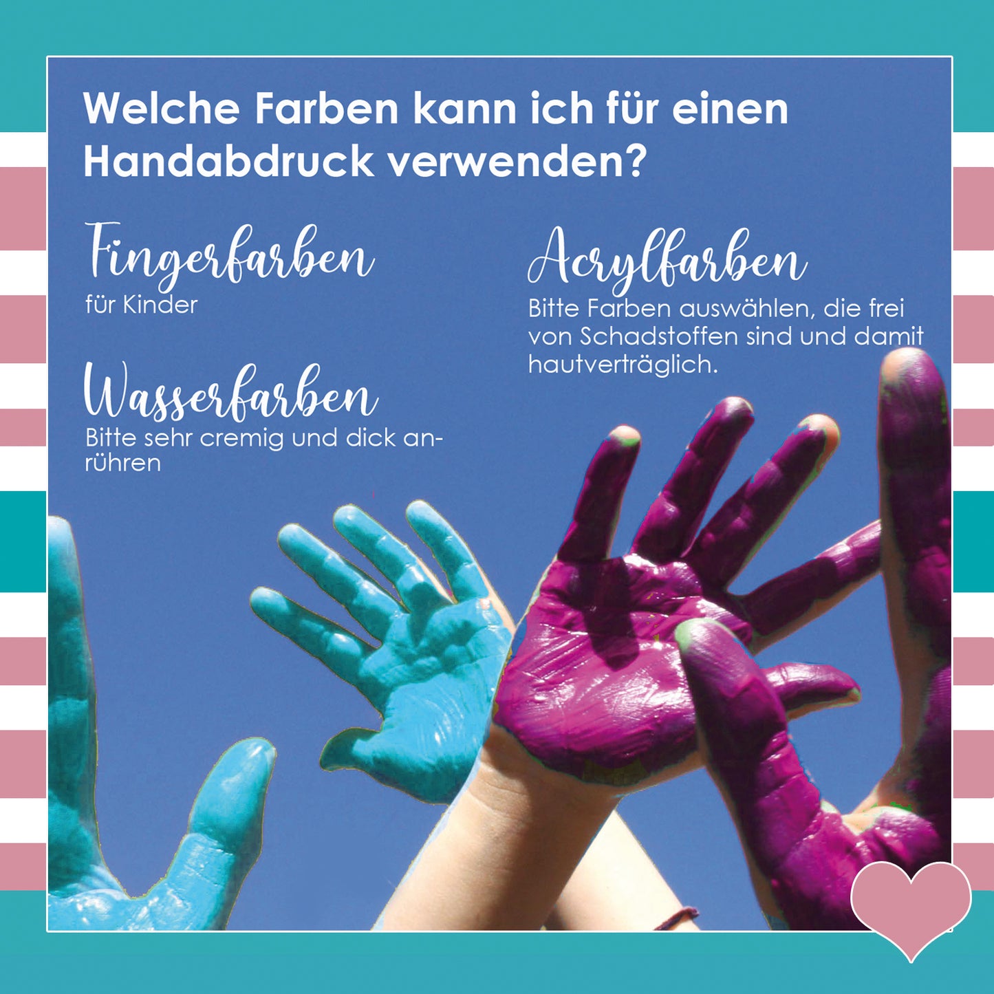 Handabdruck mit Fingerfarben, Download für Handabdruck, Geschenk selbermachen für Kinder Baby, Bastelidee im Kindergarten, Vorschule Kita, Geschenkidee DIY, Hände mit Wasserfarben bemalen