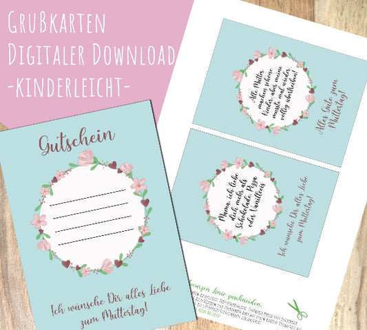 Download Vorlage Muttertag Gutschein für Frühstück, Tag mit Tochter, Shopping Gutschein, Einkaufsbummel, herunterladen und ausdrucken, Geschenk selbermachen, Gutschein basteln, Blumen für Mama