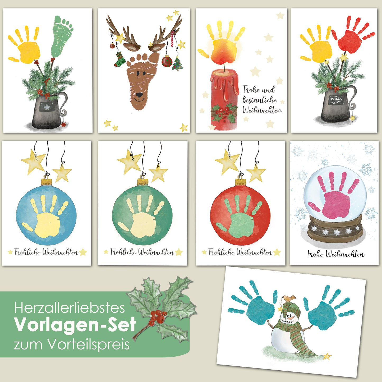 Handabdruck und Fußabdruck Download Weihnachtsgeschenk für Großeltern mit lustigem Elch und Rentier Motiv 