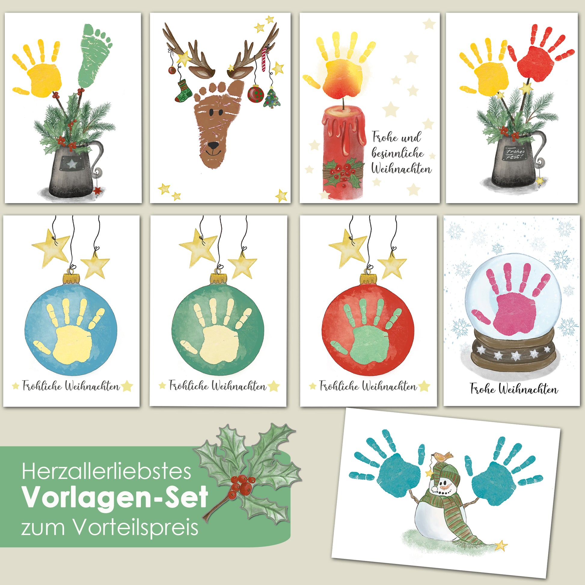 Handabdruck und Fußabdruck Download Weihnachtsgeschenk für Großeltern mit lustigem Elch und Rentier Motiv 