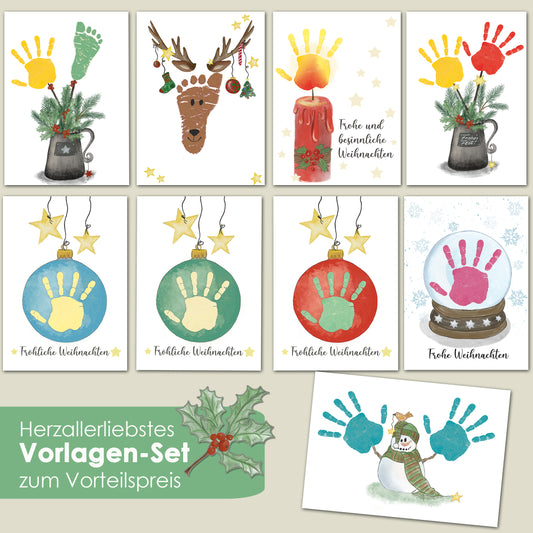 Handabdruck und Fußabdruck Download Weihnachtsgeschenk für Großeltern mit lustigem Elch und Rentier Motiv 