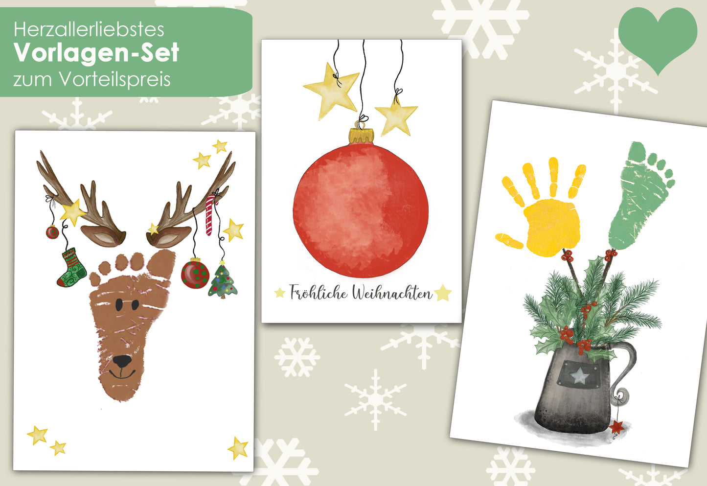 Download Vorlagen Set für Handabdruck zum Ausdrucken für Weihnachten