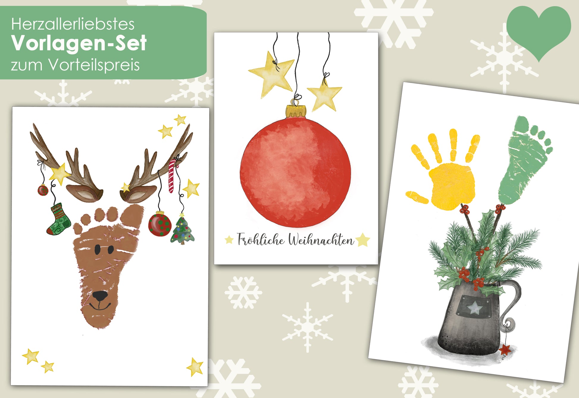 Download Vorlagen Set für Handabdruck zum Ausdrucken für Weihnachten