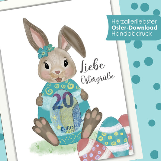 Osterhase Geldgeschenk selbermachen, DIY Bastelidee für Kinder, Wunscherfüller Geld schenken, Druckvorlage A4 
