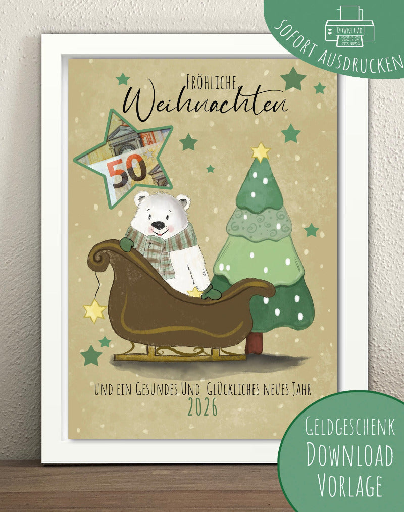 Lustige Vorlage für ein Geldgeschenk zu Weihnachten