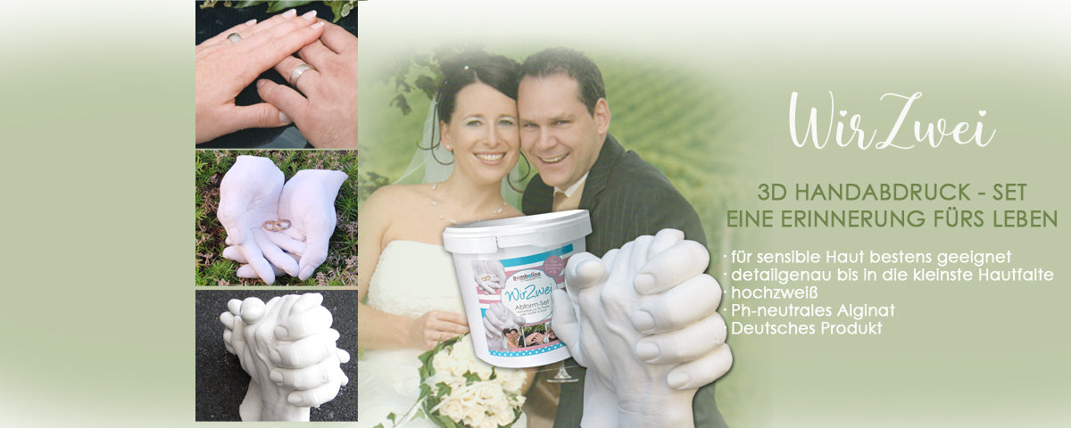 3D Handabdruck Set als Geschenkidee zur Hochzeit Jahrestag oder Valentinstag. Ein Gipsabdruck als Erinnerung
