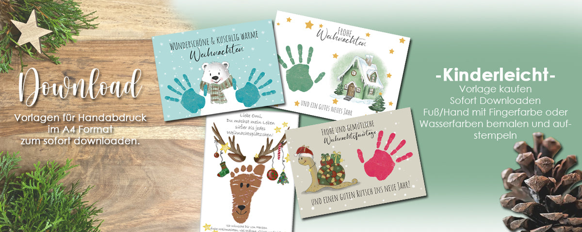 Handabdruck vorlagen für Weihnachten sofort downloaden und ausdrucken. 