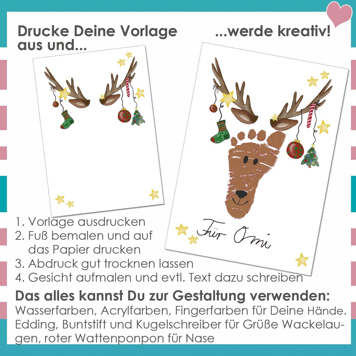 Download Diy Poster zum Ausdrucken mit Elch und Rentier Vorlage für Weihnachten