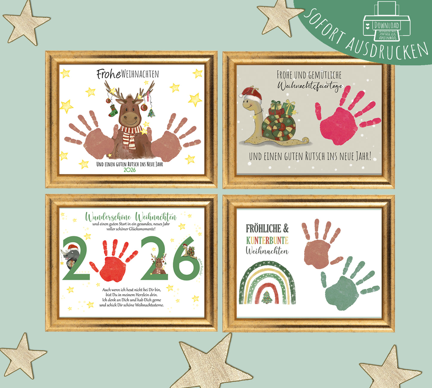 Handabdruck vom Baby. Ein Druckvorlagen Set für Weihnachten