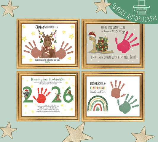 Handabdruck vom Baby. Ein Druckvorlagen Set für Weihnachten