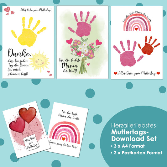 Handabdruck Vorlage gratis für Fingerfarben, Wasserfarben, Geschenkidee zum Muttertag, für die liebste Mami, Mama der Welt. Muttertagsgeschenk Diy Download zum Ausdrucken, Tipps, Gratis Deko, Glückwünsche