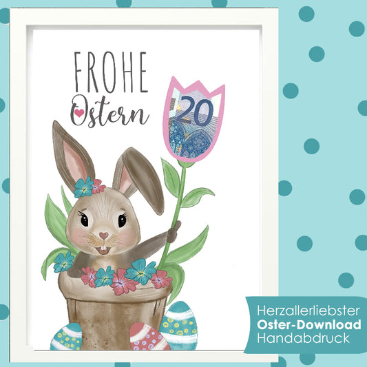 Osterhase Download Vorlage A4, Geldgeschenk Diy Bastelidee, Basteln fürs Osternest, ausdrucken, ausschneiden, Ostern Hase