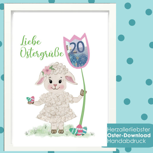 Vorlage A4 Download Osterlamm, Motiv Lamm Ostern, Geld verschenken, Geldgeschenk