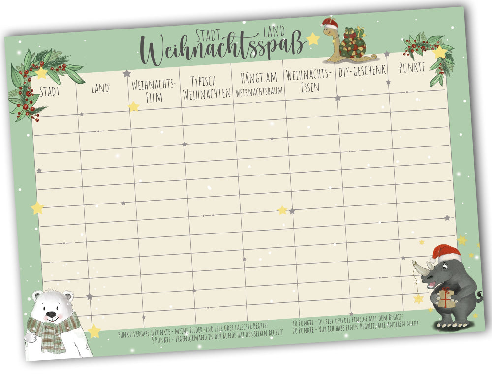 Lustiges Stadt Land Fluss Spiel als Download für Weihnachten, Keine Langeweile und Spaß an den Weihnachtsfeiertagen. 