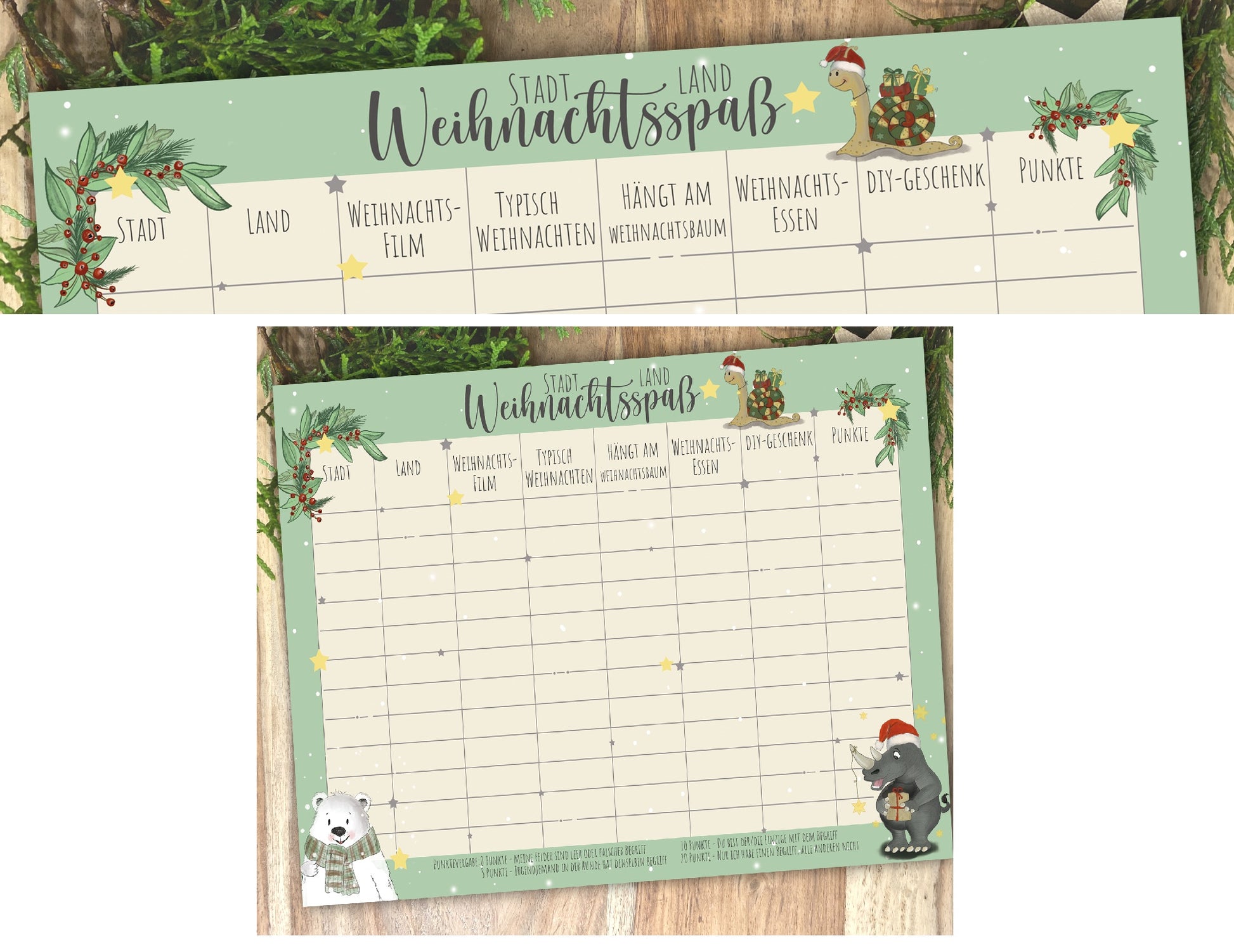 Ein Stadt Land Fluss Partyspiel für Weihnachten vom Wichtel