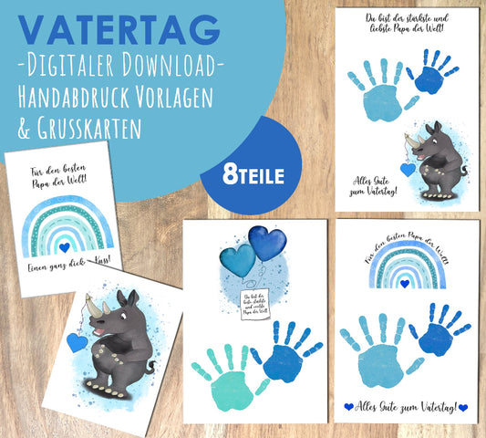 Handabdruck Vorlage als Download Geschenkidee zum Vatertag, Diy Gutschein und Grußkarte ausdrucken 