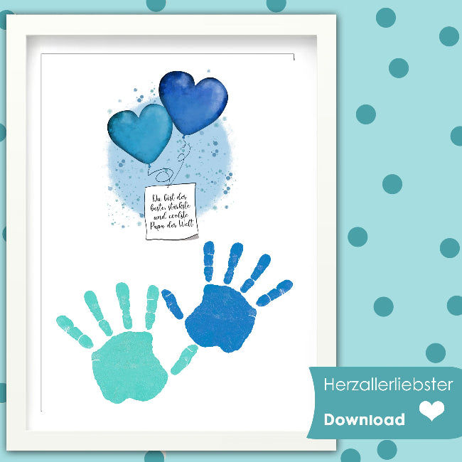 Eine originelle Geschenkidee zum Vatertag. Handabdruck vom Baby, Kind, Kleinkind als Download Vorlage im A4 Format PDF.