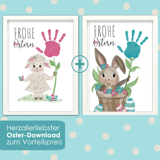 Download Ostern Lamm und Hase, 2er Set, PDF im A4 Format, DIY Handabdruck Baby und Kind