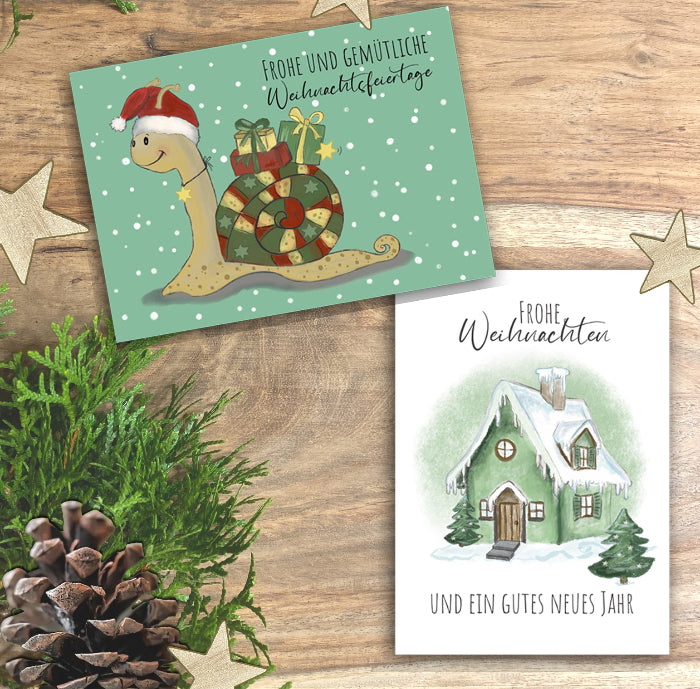 Aquarell Wasserfarben Schnecke Weihnachten