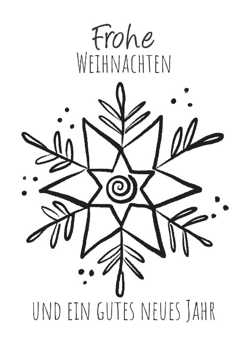 Minimalistische Grußkarte für Weihnachtsgrüße in schwarz weiß. Weihnachtskarte im Postkarten Motiv