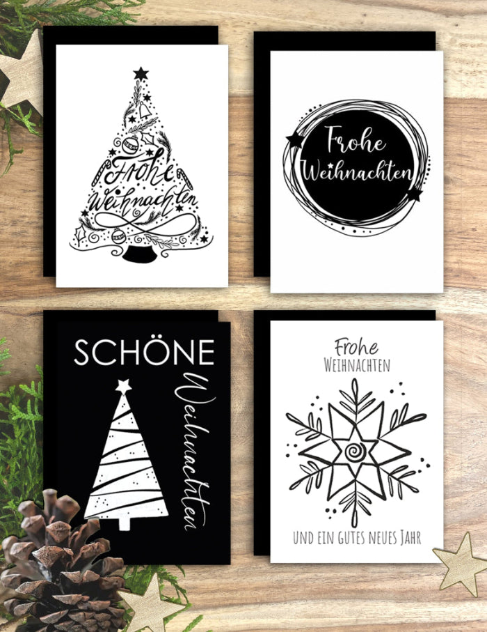 Weihnachtsgrüße in minimalistischem schwarz weiß zu Weihnachten versenden