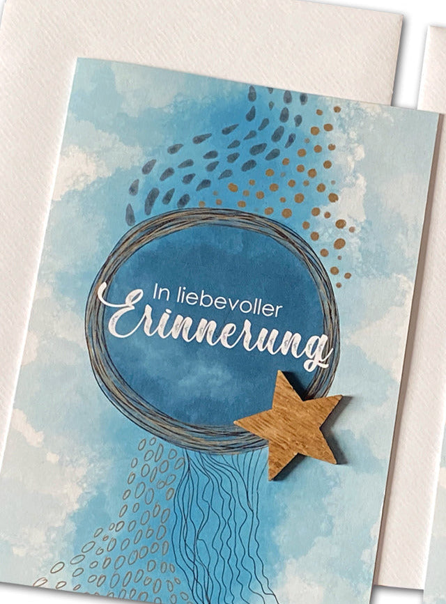 spruch für trauerkarte geschäftlich an kollege in blau beige abstrakt