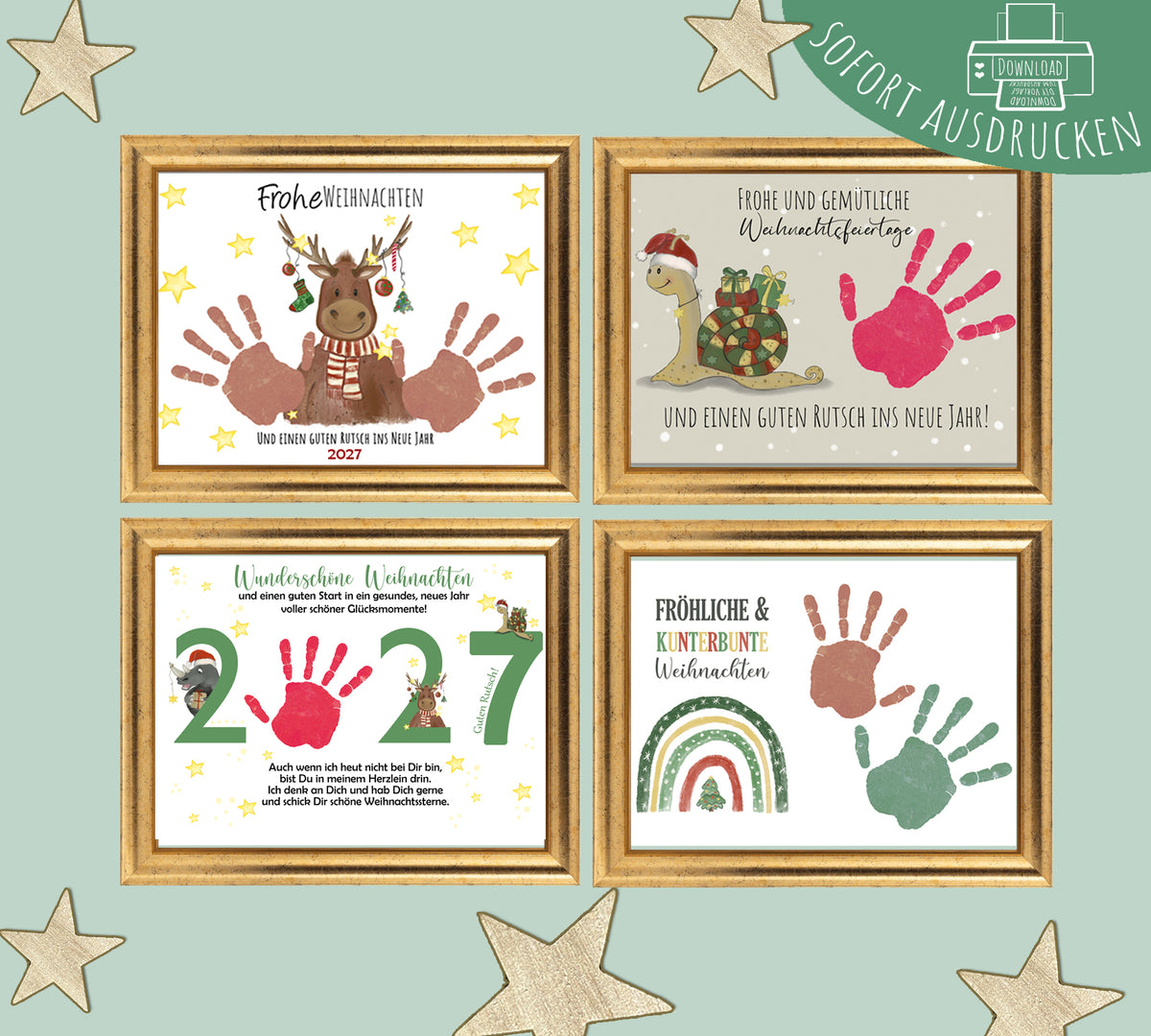 Handabdruck Vorlage zum Ausdrucken Weihnachten für Kinder Grippe Kindergarten Bastelvorlage