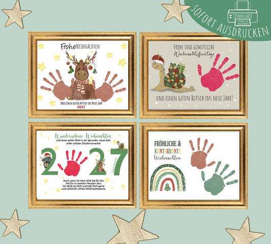 Handabdruck Vorlage zum Ausdrucken Weihnachten für Kinder Grippe Kindergarten Bastelvorlage