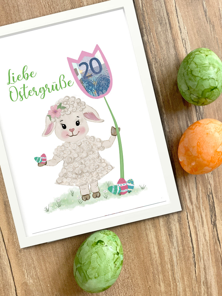 Kreatives Oster Geldgeschenk für Kinder mit Lamm Motiv
